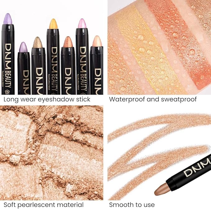 evpct 4Pcs Cream Eye Shadow Brightener Sticks Set for Eyes, 04# Light khaki 05# Broze gold 06# Desert gold 15# Beige gold Shimmer Metallic Eye shadow Pencil Applicator Stick Palette Makeup Waterproof