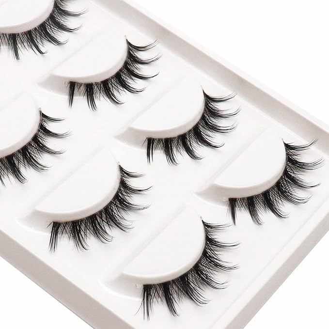 Veleasha Manga Lashes Spiky False Eyelashes 100% Handmade Eyelashes Natural Look Fake Lashes Lightweight Lashes with Soft Clear Band 5 Pairs Pack (009)