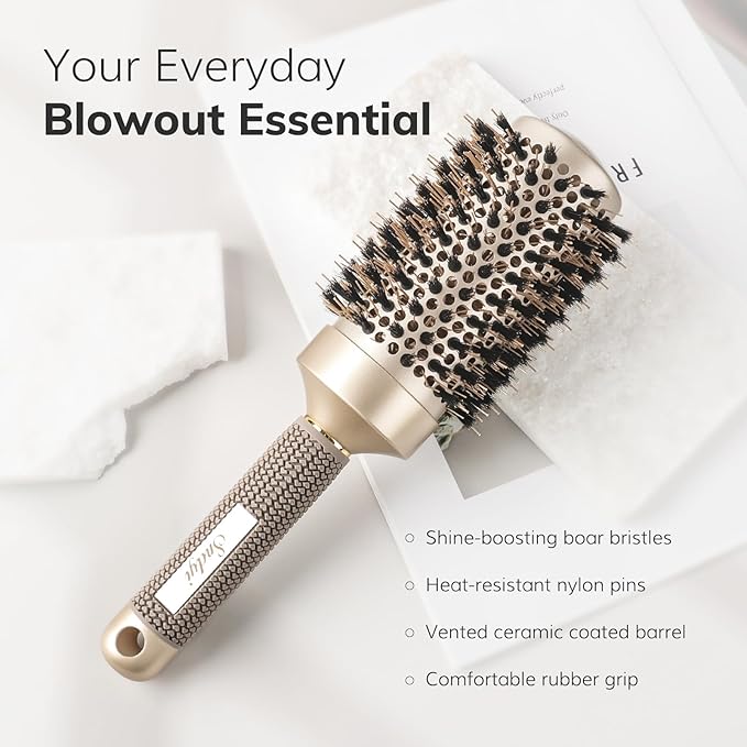 Sndyi Large Round Brush for Blow Out, 2.1 Inch Nano Thermal Ceramic Ionic Round Hair Brush with Boar Bristles, Boost Shine and Volume, Quick Blow Drying and Styling, Best for Long Thick Hair