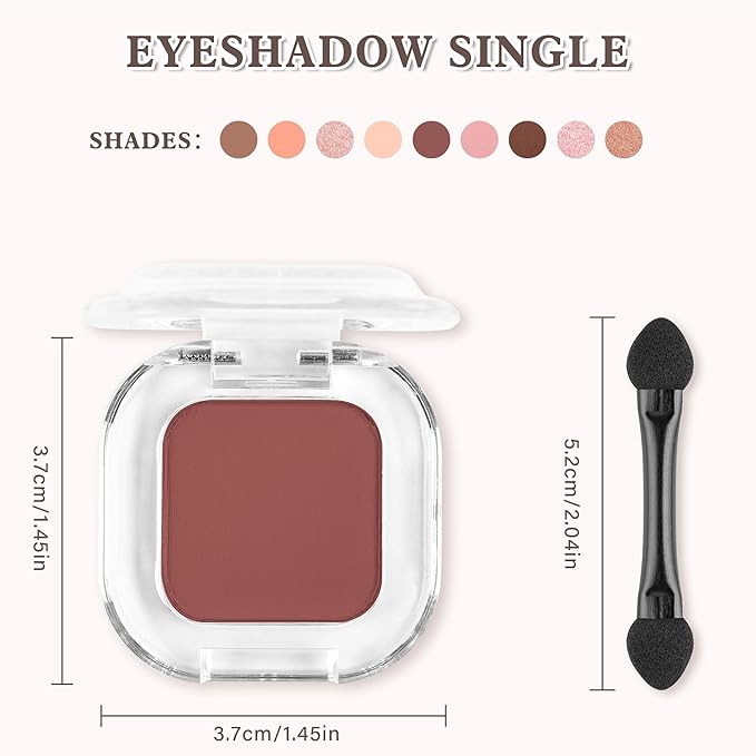 Red Brown Matte Single Eyeshadow Makeup Powder Palette，High Pigment Blendable Formula Eye Makeup for Women，Neutral Eye Shadow，sombras para ojos，Longwear Waterproof，Vegan & Cruelty-Free，Eyeshadow Gift