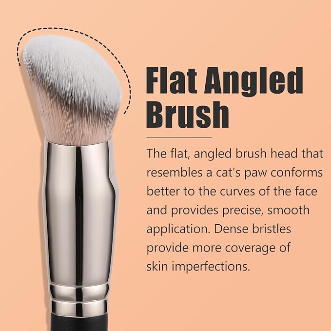 TEOYALL Flat Angled Foundation Brush, Large Dense Synthetic Bristles Kabuki Brush for Base Makeup with Liquid Cream Powder