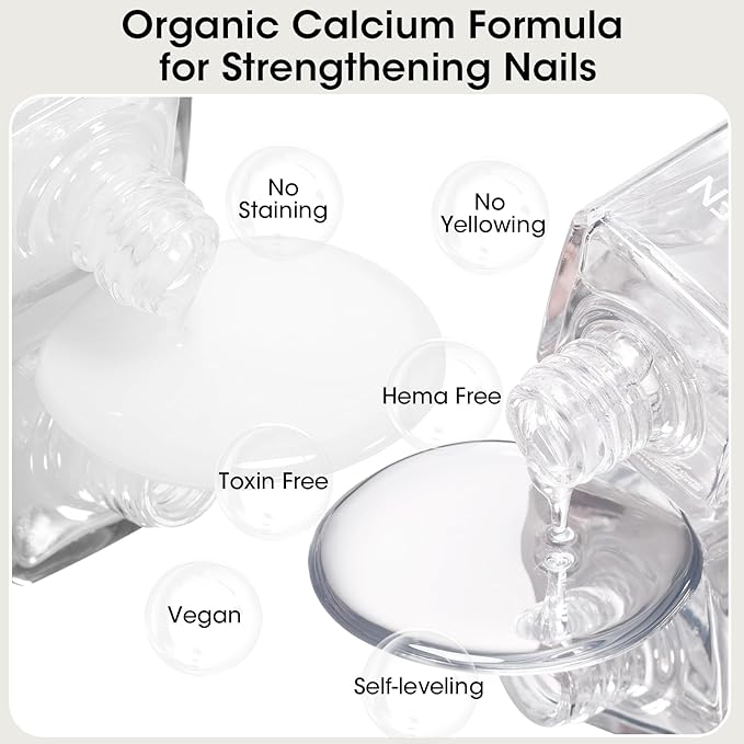 GELLEN Clear Nail Polish Base and Top Coat, Shine No Wipe Top Coat and Tinted Milky White Sheer Base Coat Strengthens Nails - Calcium, Quick Dry Regular Nail Polish, Not UV Gel, Hema Free, Non-toxic