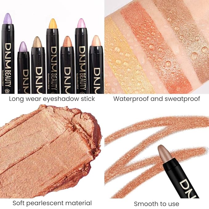 evpct Desert Gold Shimmer Cream Eye Shadow Brightener Sticks Set for Eyes, Desert Gold Shimmery Matte Pencil Eye shadow Applicator Stick Pen Palette Makeup Waterproof sombras en crema para ojos 06#