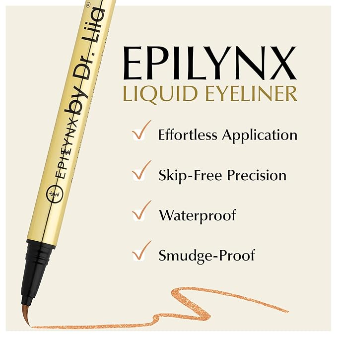 EPILYNX Waterproof Eyeliner - Smudge-Proof Liquid Eyeliner Pen with Precision Tip for Smooth, Long-Lasting Application - Vegan, Hypoallergenic & Gluten-Free Eye Liner - 2mL Shimmer Gold Brown