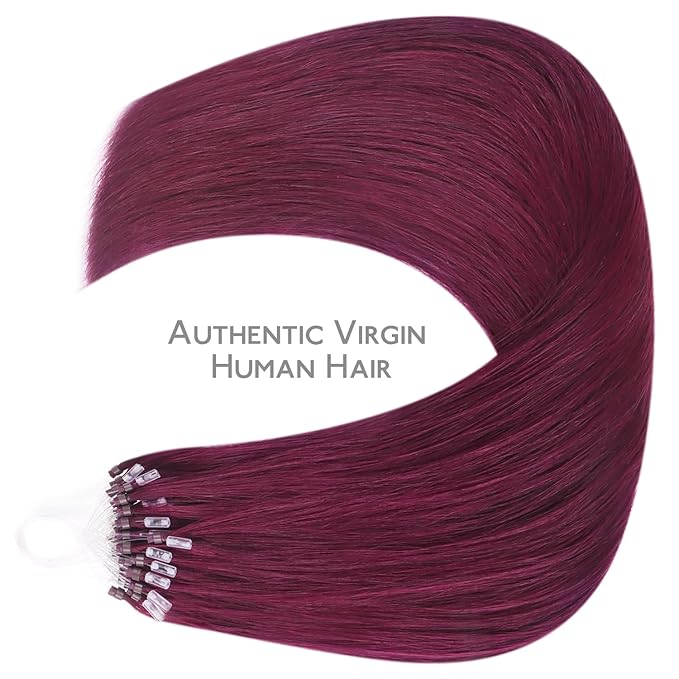 WENNALIFE Microlink Hair Extensions Human Hair, 50g 50s 22 Inch Light Burgundy Remy Hair Microbead Micro Link Microloop Microring Invisible Straight Natural Fusion Installation