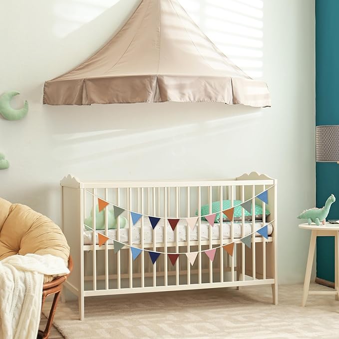 VitalCozy 17 ft Pennant Banner Flags, 2 Pcs Nursery Garland Triangle Bunting Flag Double Side Baby Banner for Boho Decor Baby Shower Birthday Wedding Party Event, Each 8.5 ft(Retro Colors)