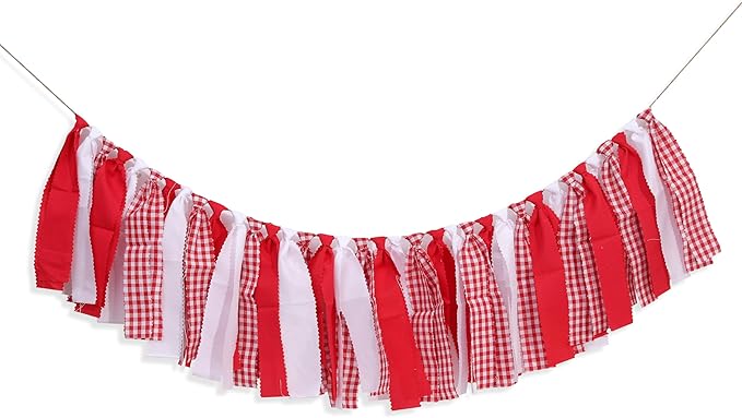 Red And White Gingham Banner/Garland - Red Gingham Banner For Baby Shower,First Birthday High Chair Bunting For Boy,Wall Hanging, Nursery Decor (red)