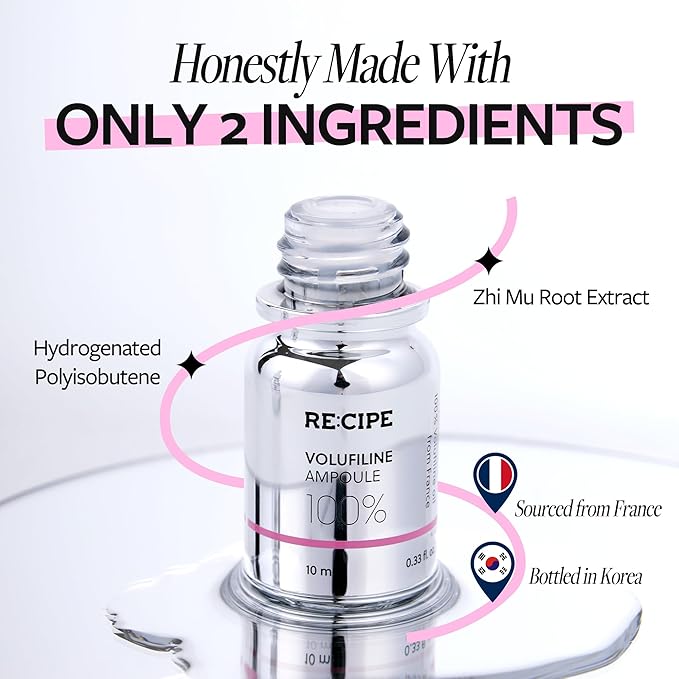 RECIPE Volufiline 100% Ampoule - From France, Sederma - Pure Volufiline Serum - DIY Skin Care Booster for Face & Body – Hydrating & Age-Defying Formula for Elevated Resilience (0.33 fl oz)