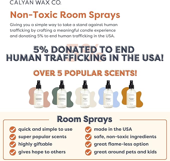 Calyan Wax Co. Non Toxic Room Spray, Aspen + Fog Air Freshener, Non Aerosol Natural Room Mist, Aromatherapy Spray with Essential Oils, 4fl oz