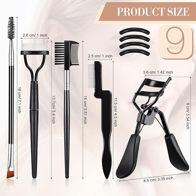 Eyelash Curlers with Comb Eyebrow Brush Kit for Women Lash Curler Eyelash Comb Seperator Mascara Brushes Eyebrow Brush and Comb Silicone Refills Pads