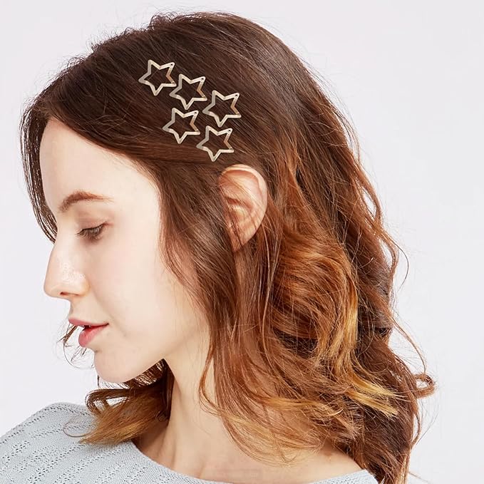 Star Hair Clips 2000s Y2K Snap Hair Barrettes Non Slip Star Hair Accessories Silver Metal Hair Clips for Girls Women -50 PCS 1.18"