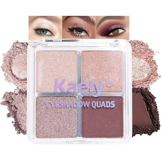 4 Colors Dark Brown Champagne Rose Gold Eye Shadow Powder Palette Makeup, Neutral Matte Shimmer Cream Quads Eyeshadow Palette for Women Highly Pigmented Waterproof, paleta de sombras de ojos 11