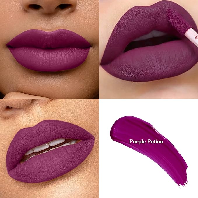 Red-Toned Purple Liquid Lipstick - Long Lasting, Smudge Proof, Transfer Resistant Lip Color, Waterproof, Non-Transfer Formula (Purple Potion)