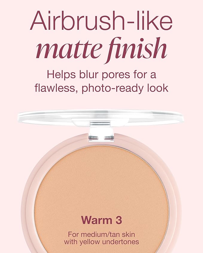 Mineral Fusion Pressed Powder Foundation - Matte Finish Face Powder for Med/Tan Skin with Yellow Undertones - Age Defying Natural Makeup - Talc Free, Vegan, Hypoallergenic (Warm 3)