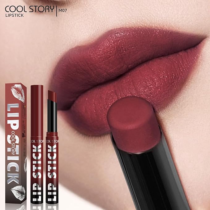 COOL STORY Matte Lipstick Lightweight Blurring Formula with High Impact Pigment, Long-lasting, 0.07 oz (Taupe Red)