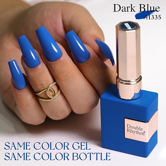 Double Rhythm 15ML Gel Polish Pure Sheer Same Color Same Bottle Soak Off Gel Polish Art Manicure Salon DIY at Home for Women (Dark Blue-A1335)