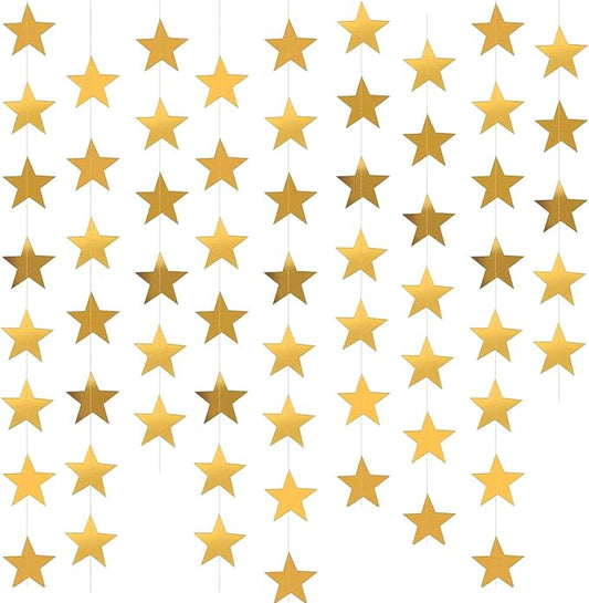 Yzurbu 130ft Gold Star Garland, 10 Strings Double Side Hanging Sparkly Paper Star Banner Decorations for Birthday Wedding Bachelor Baby Shower Christmas Bachelorette Party