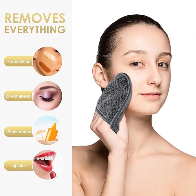 SINLAND Reusable Makeup Remover Pads For Face,Eye,Lips Microfiber Gentle Facial Cleansing Cloths for All Skin Types Friendly for Makeup Remover With Laundry Bag 5.1inchx3.93inch Gray Pack of 12