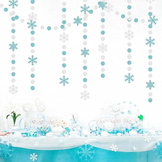 Snowflake-Snow Teal-Silver Christmas Party-Decorations Garland - 58Ft White Winter Wonderland Frozen Hanging Paper Streamers Banner,Birthday Wedding Baby Bridal Shower New Year Supplies Decor Ouruola