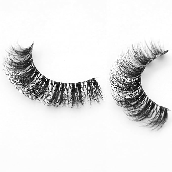 3D Clear Band False EyeLashes Natural Look Cat Eye Wispy Fake lashes Short Supernatural Cross Soft Reusable Lashes 7 Pairs-Happy Heartbeat(No.202)