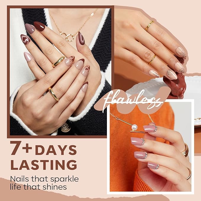 modelones Brown Nail Polish Set 6 Colors, Nude Burgundy Glitter Fall Winter Quick Dry Mini Nail Lacquer Kit Dark Red Nail Art DIY Home Salon Nail Art Manicure Gifts for Women Girls