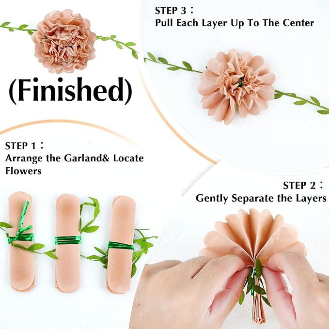 Tissue Paper Pom Pom Garland Hanging Paper Flower Decorations for Wedding Baby Shower Engagement Garden Tea Party Bridal Shower Spring Summer Wall Decor Nursery Arch Backdrop