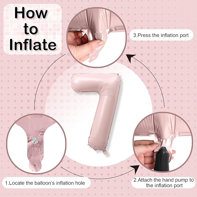 7th Birthday Balloons for Girls, 40'' Foil Self Inflating Light Baby Pink Number 7 Balloon, Pastel Dusty Blush Pink Large Mylar 7 Balloon Number for Kids Birthday Party Decor Anniversary Decorations