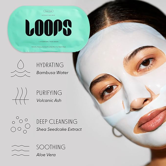 LOOPS CLEAN SLATE - Detoxifying Hydrogel Face Mask - Detoxify, Cleanse & Soothe - Deeply Purifying and Super Hydrating - Minimizes the Look of Pores - 5 pc