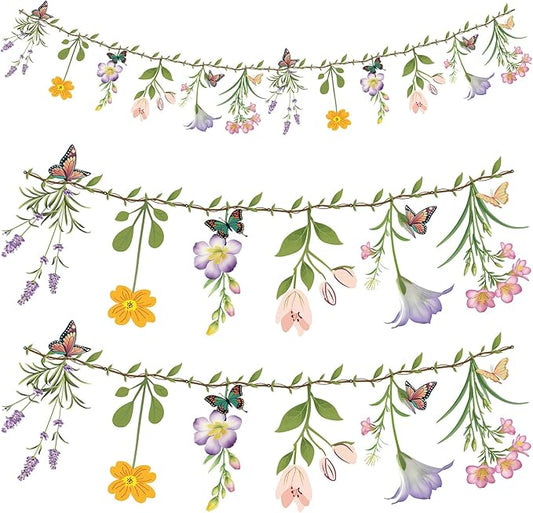 2PCS Flower Banner Reusable Wildflower Garland Floral for Spring Party Enchanted Garden Theme Picnic Wedding Baby Shower Birthday Tea Party Christmas Valentine's Day Supplies Home Decorations