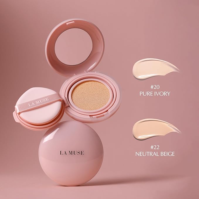 LA MUSE Korean Glow Cushion Foundation with PDRN | Shade No.22 Neutral Beige for Medium Skin | 65% Hyaluronic Acid Hydration | Natural Radiant, Lightweight Coverage | Light to Medium Buildable Finish