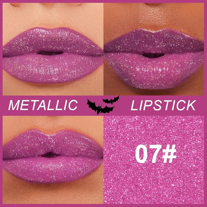 Light Purple Metallic Lipstick for Women,Lightweight Non-Drying Shimmer Frosted Lipsticks,Glitter Lip Gloss Stain Long Lasting Waterproof No Smudge Proof No Transfer 12 Hour,Cruelty-Free Makeup