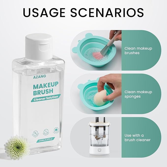 Makeup Brush Cleaner - 300ML Makeup Brush Shampoo and Bowl For Brushes, Sponge, Powder Puff，Deep Clean & Gentle Formula, Vegan & Cruelty