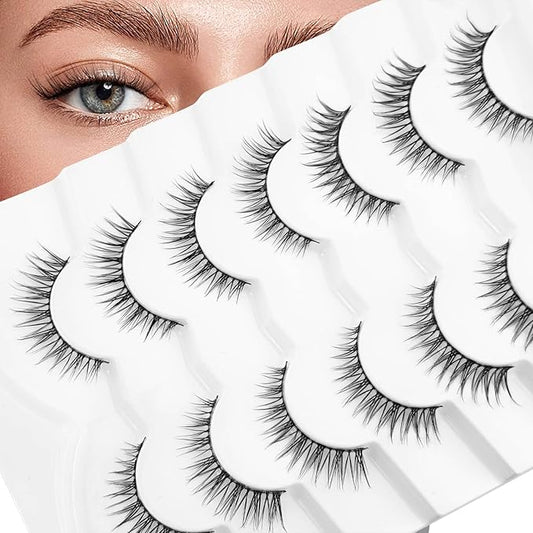 Short Natural Lashes Cat Eye Lashes NINGLASH False Eyelashes Natural Look Wispy Fake Eyelash 10mm Faux Lashes Strips 7 Pairs Lash Pack
