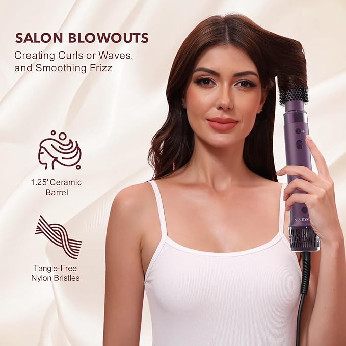 StyleVibe 6-in-1 Multi-Styler, Blow Dryer Brush & Thermal Brush with Auto Wrap Curl L/R, Fast Drying, Smooth Blowouts, Root-Lift Volume, No Heat Damage Frizz-Free Air Styler with Travel Bag