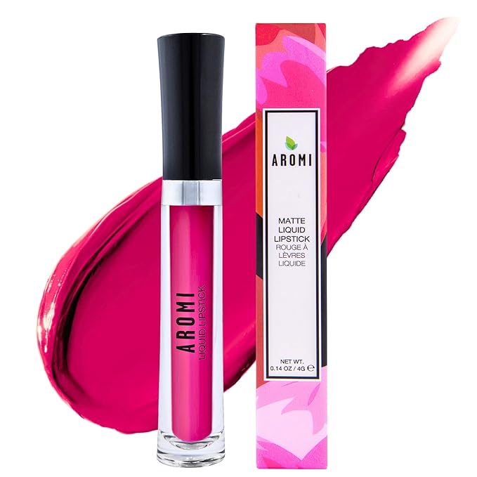 Aromi Magenta Matte Liquid | Pink Fuchsia Lip Color, Long-lasting, Vegan and Cruelty-free, Waterproof, Smudge Proof, Handmade (Pink Peacock)