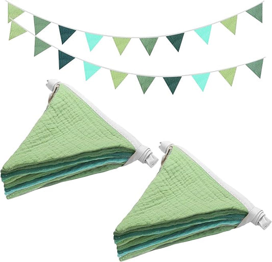 2PCS Pennant Banner Flags, Fabric Bunting Banner Nursery Garland Decor, Baby Shower Garland, Triangle Flags for Baby Boy Room, Playroom, Boho Birthday Party Decor, Each 7.75 ft (Blue Green)