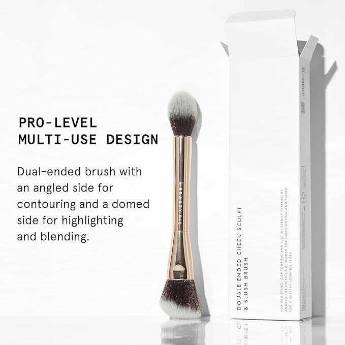 Beauty Pie Double-Ended Sculpt & Blush Brush 012 – Professional Angled Contour & Tapered Highlight Makeup Brush – Vegan, Cruelty-Free Synthetic Bristles – Sculpt, Blend & Highlight in One Tool