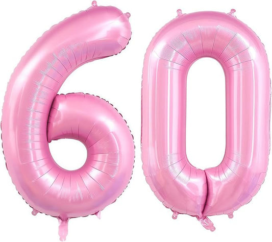 Pastel Pink 60 Balloon Number,40 Inch Light Pink 60 Balloons Large Helium Foil Mylar Number 60 Balloon for Birthday Party Anniversary Decorations