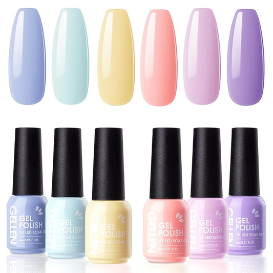 GELLEN Pastel Gel Nail Polish Set, 6PCS Summer Nail Polish Colors, Soak off Nail Gel Manicure Kit Nail Art Gel Polish for UV Light Cure