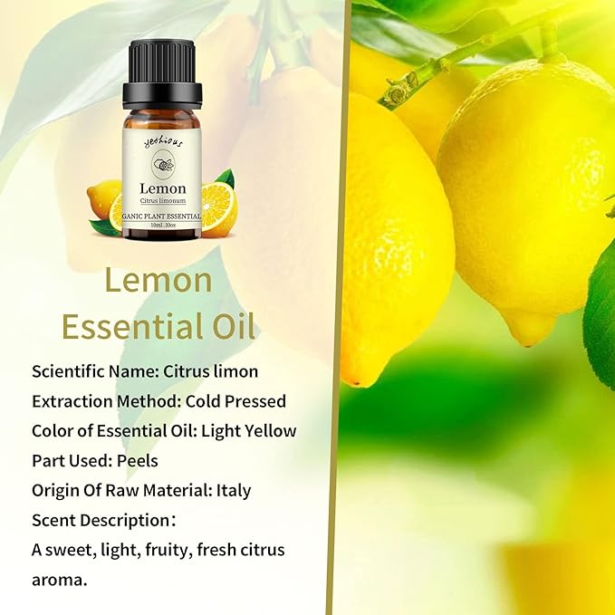 yethious Lemon Essential Oils for Diffuser & Aromatherapy Pure Lemon Oil for Skin, Hair Gift Oils - 10ML