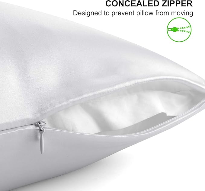 ALASKA BEAR Silk Pillowcase for Hair and Skin, Set of 2 Pure Genuine 22 Momme Mulberry Silk Pillow Cases King Size for Bliss Sleep Better Than Poly Satin, Zipper Closure(2pc, Silver)