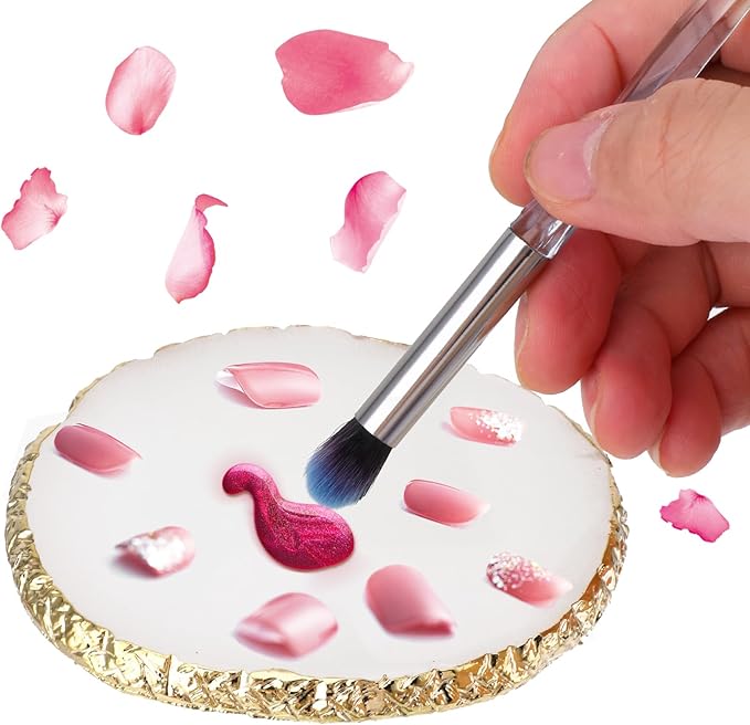 Ouligay Resin Art Palette Makeup Mixing Palette Gold Edge Nail Art Tool Gel Design Nail Art Makeup Mixing Tray DIY (White)