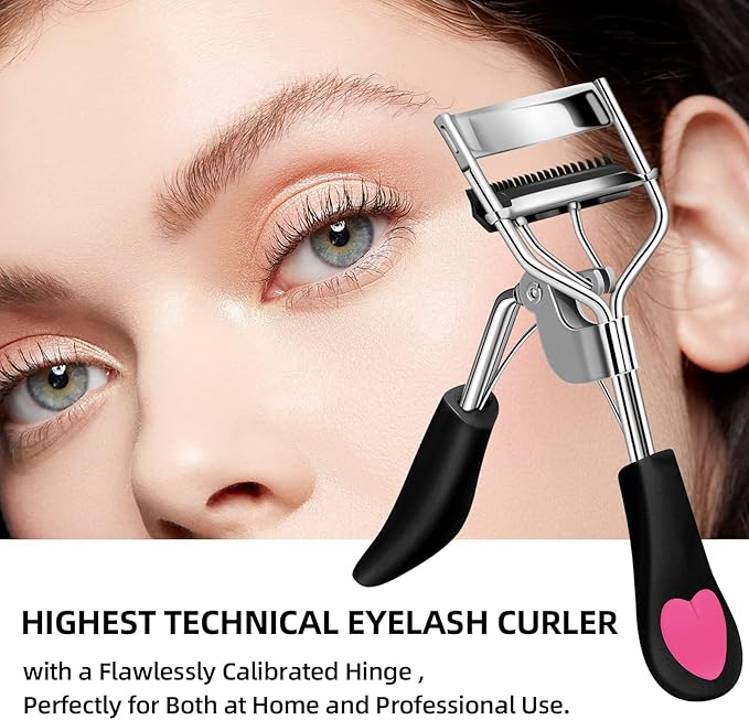 Eyelash Curler with Comb Fit All Eye Shape Curved Eyelash Curlers,Natural and Long Lasting Lash Curler for Women Make Up Gift(Black)