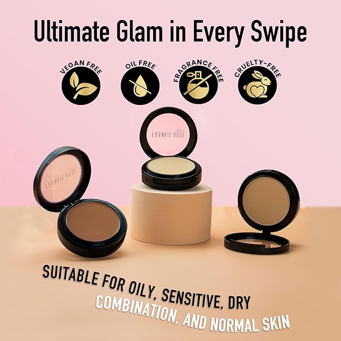 Frankie Rose Cosmetics Powder Foundation – Full Coverage Face Powder For Pores & Imperfections, Evens Out Skin Tone & Shine-Control | 58 Grams (Chestnut)