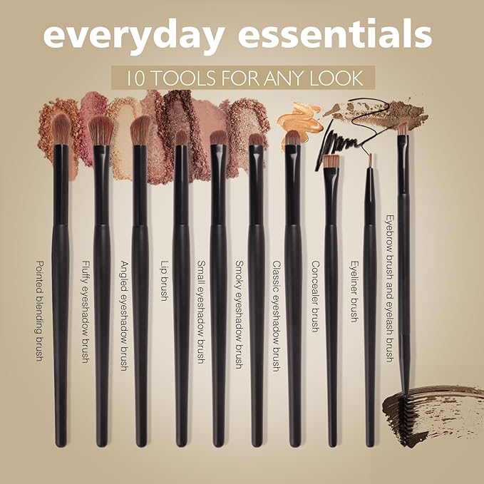 Banidy Eye Makeup Brushes 10pcs Eyeshadow Brushes Professional Eyebrow Eyeliner Makeup Brushes Set with Soft Synthetic Hairs & Real Wood Handle for Eyeshadow,Eyebrow, Eyeliner,Concealer,Foundation