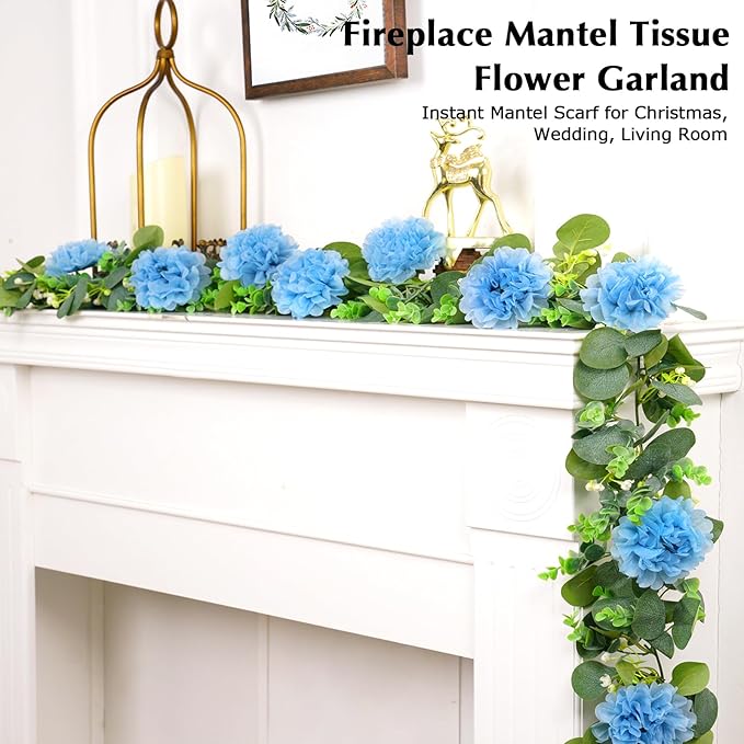 Tissue Paper Pom Pom Garland Hanging Paper Flower Decorations for Wedding Baby Shower Engagement Garden Tea Party Bridal Shower Spring Summer Wall Decor Nursery Arch Backdrop