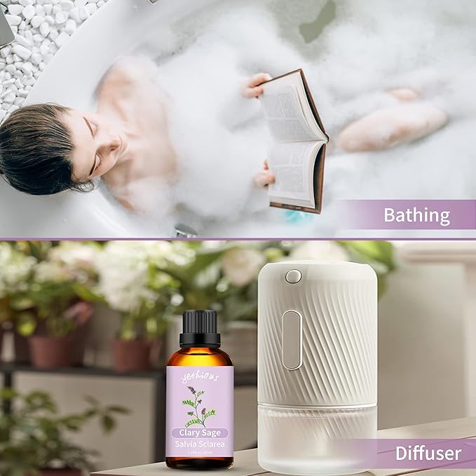 yethious Clary Sage Essential Oil for Diffuser & Aromatherapy, Skin, Candle Soap Making Fragrance DIY - Clary Sage Oil Organic 3.38 Fl Oz