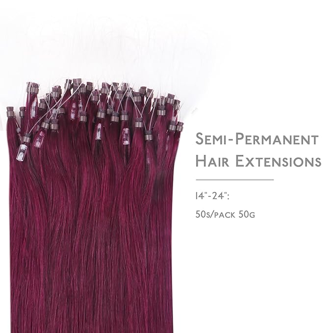 WENNALIFE Microlink Hair Extensions Human Hair, 50g 50s 14 Inch Light Burgundy Remy Micro Bead Hair Extensions Real Human Hair Micro Link Micro Loop Micro Ring Hair Extensions Straight Microlinks