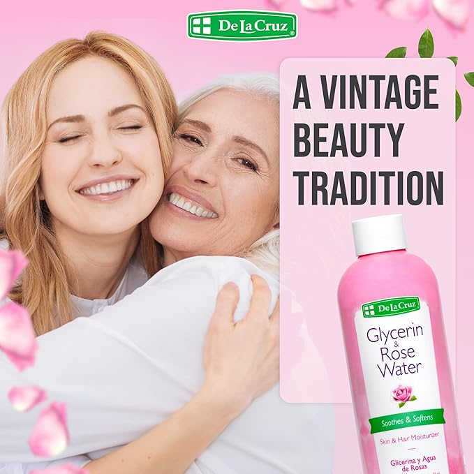 De La Cruz Rose Water and Glycerin for Face - Rosewater Facial Toner and Moisturizer for Skin and Hair 8 fl oz. (236 mL) - 1 Bottle