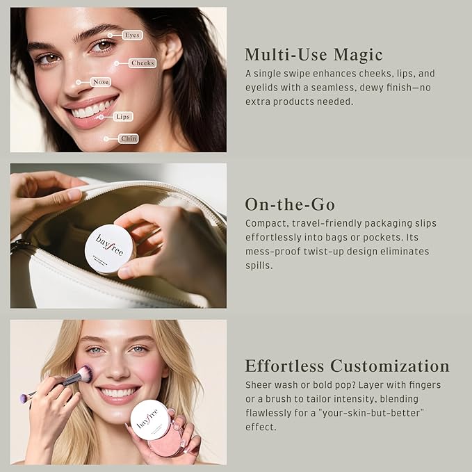 bayfree Multi Glow Balm, Cream Blush for Cheeks, Blush Balm Face Makeup, Radiant Finish, Hydrating, Creamy, Lightweight & Blendable Color, Face Makeup, 0.63 Oz (Romantic Tulips)